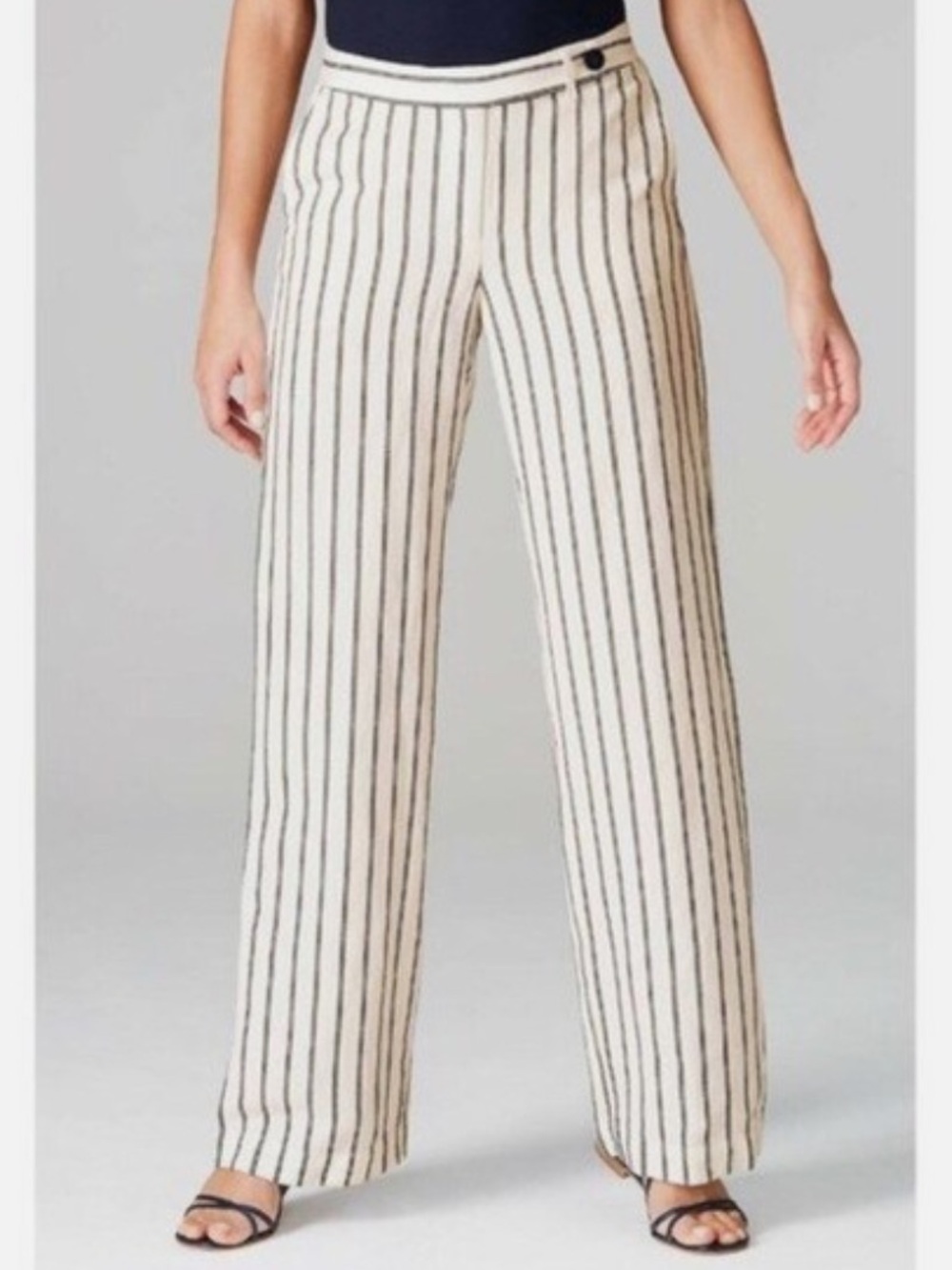J. Jill Linen Blend Cream Navy Wide Leg Striped Pants